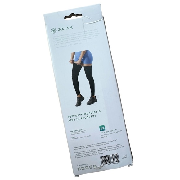 NWT | GAIAM THIGH-HIGH COMPRESSION LEG SLEEVES BLACK COTTON & SPANDEX - Picture 5 of 6
